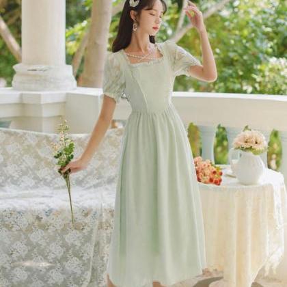 Green Fairy Dress-french Retro Dress-summer Formal..