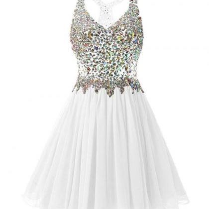 V Neck Short Sparkle Homecoming Dresses With Beads..