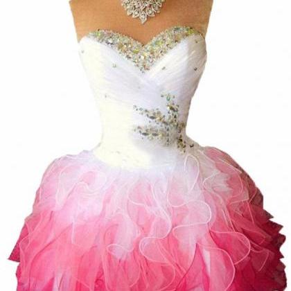 Pink Organza Mini Prom Homecoming Dress With..