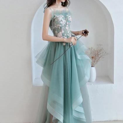 Unique A-line Long Straps Tulle Layers Green And..