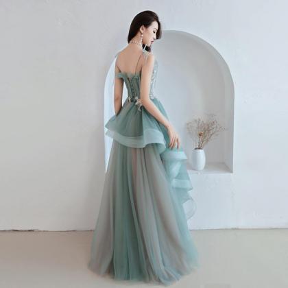 Unique A-line Long Straps Tulle Layers Green And..