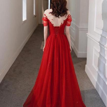 Red Tulle Sweetheart Elegant Long Formal Dress,..