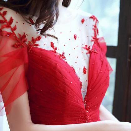 Red Tulle Sweetheart Elegant Long Formal Dress,..
