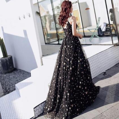 Sexy Black Sweetheart Tulle Long Party Dress, Chic..