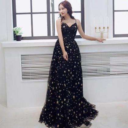 Sexy Black Sweetheart Tulle Long Party Dress, Chic..