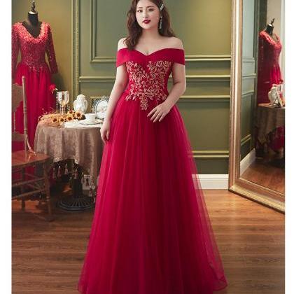 Red Plus Size Tulle Off Shoulder Long Evening..