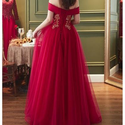 Red Plus Size Tulle Off Shoulder Long Evening..
