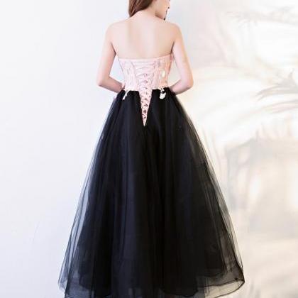 Black And Pink Tulle With Lace Flowers Formal..