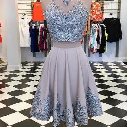 Two Pieces Short Prom Dresses With Appliques And..