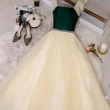 Champagne Tulle And Lace Pearls Party Dresses,..