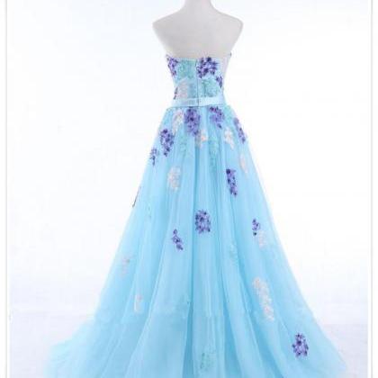 Light Blue Tulle Sweetheart Long Party Dress, Blue..