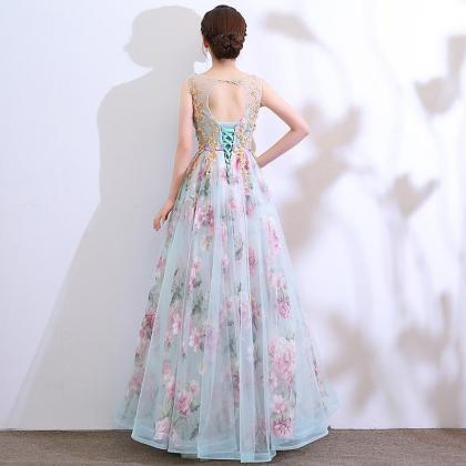 Beautiful Floral Tulle And Lace Long Party Dress,..