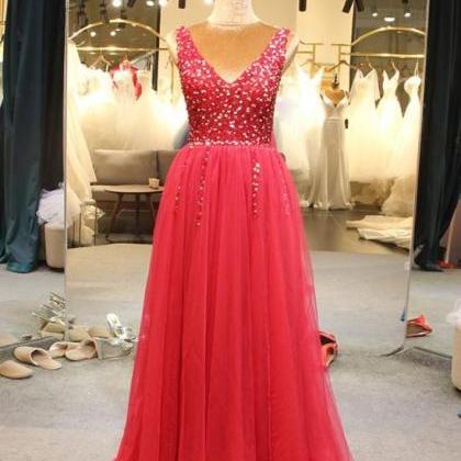 Beautiful Red Tulle Long Prom Dress 2022, A-line..