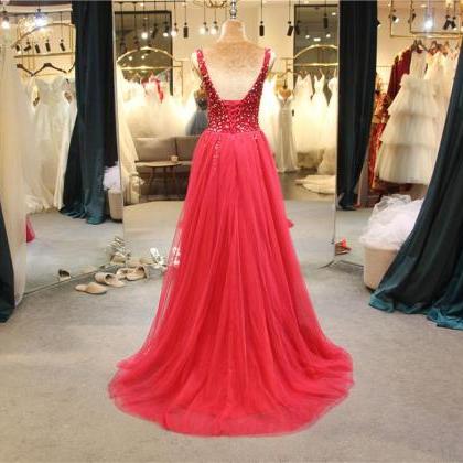 Beautiful Red Tulle Long Prom Dress 2022, A-line..