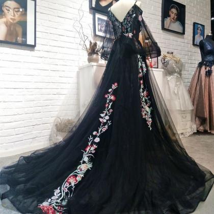 Black Long Sleeves Floor Length Formal Dress,..