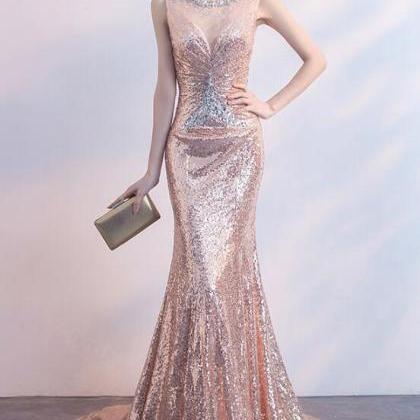 Pearl Pink Sequins Mermaid Long Prom Dress 2021..