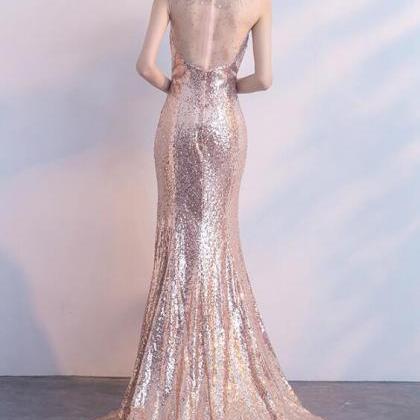 Pearl Pink Sequins Mermaid Long Prom Dress 2021..
