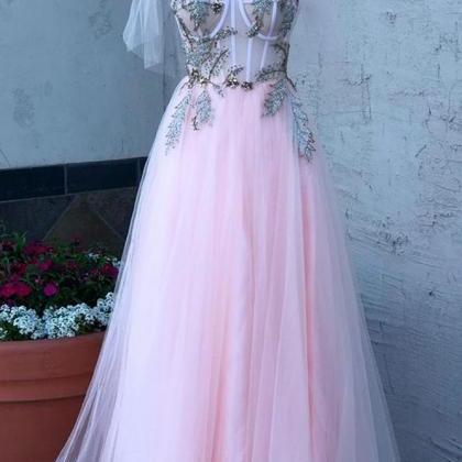 Tulle Long Prom Dresses With Beading,popular..
