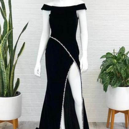 Black Long Prom Dresses With Beading,popular..