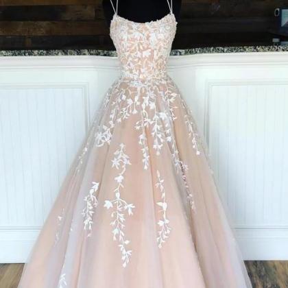 Style Champagne Prom Dress With Straps, Prom..