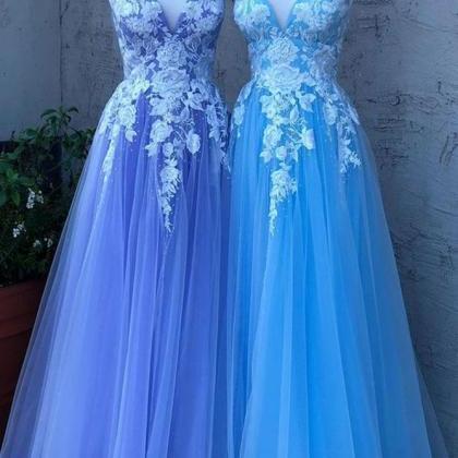 2021 A-line Tulle Prom Dresses Long With Appliques..