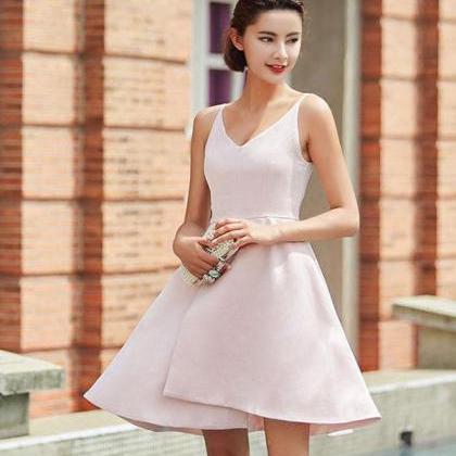 Stylish Pink V Neck Irregular Short Prom Dress,..