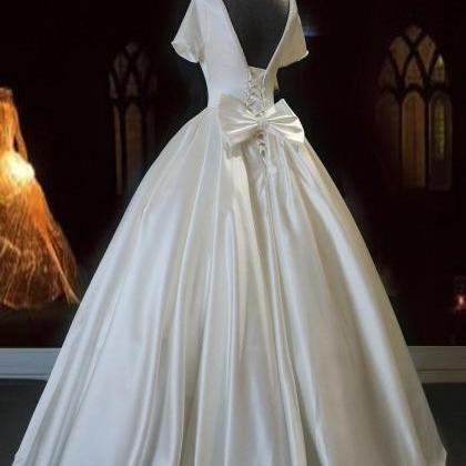 White Sweetheart Satin Long Bridal Dress White..