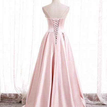Simple Pink Satin Long Prom Dress Pink Bridesmaid..
