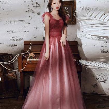 Simple Sweetheart Tulle Sequin Long Prom Dress..