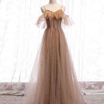 Champagne Tulle Sequin Long Prom Dress Champagne..