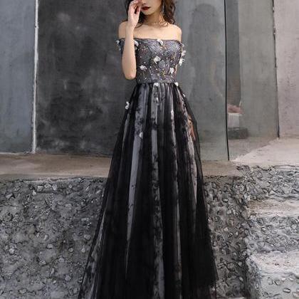 Black Tulle Lace Long Prom Dress, Black Tulle..