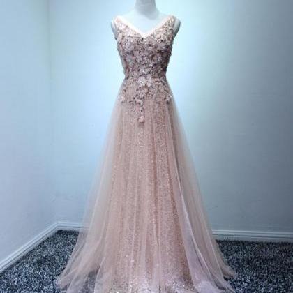 Light Pink Tulle Swquins Long Prom Dress, Evening..