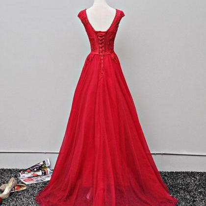 A Line V Neck Tulle Prom Dress with Beadings LBQ4122