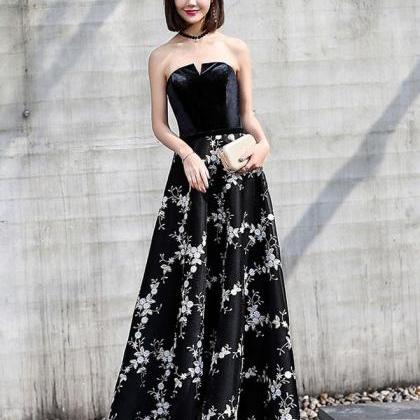 Black Tulle Lace Long Prom Dress, Black Evening..