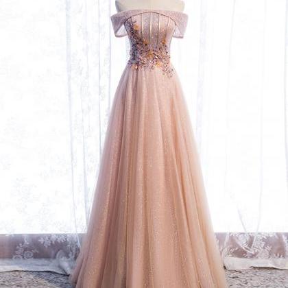 Pink Tulle Sequin Beads Long Prom Dress Pink Tulle..