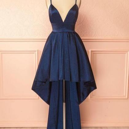 Navy Blue Prom Dresses,sexy High Low Prom..
