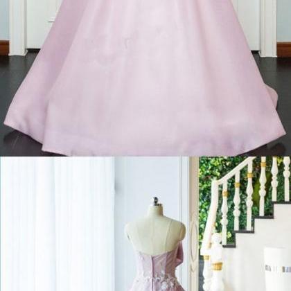 Pink Satin A-line Simple Long Sweet 16 Prom Dress,..