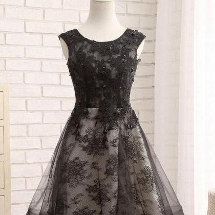 Black Lace Short Prom Dress, Black Evening..