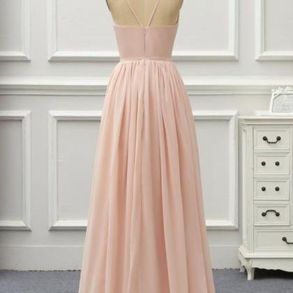 Elegant A Line V Neck Pink Long Prom Dress, Pink..