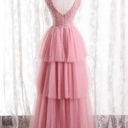 Pink Party Dress,v-neck Formal Dress.princess Cake..
