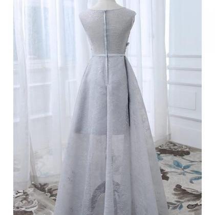 Grey Round Neck Evening Dress ,long Tulle Prom..