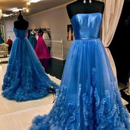 A Line Strapless Tulle Prom Dresses Long,pl5122