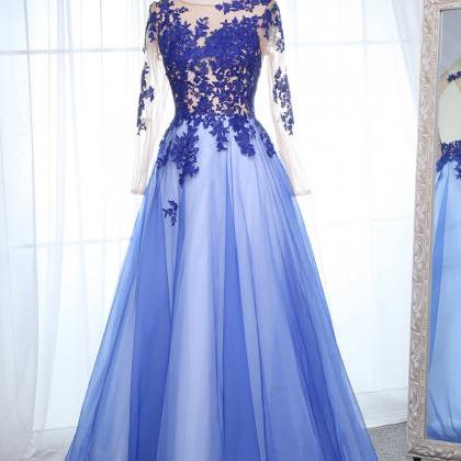 Scoop Neck Long Sleeves Appliques Lace Prom..