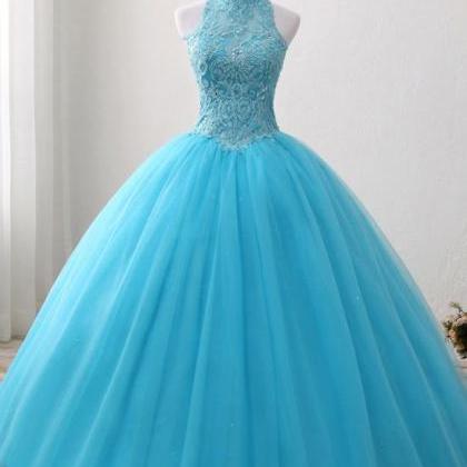 A-line/princess Tulle Appliques Lace Prom Dresses..