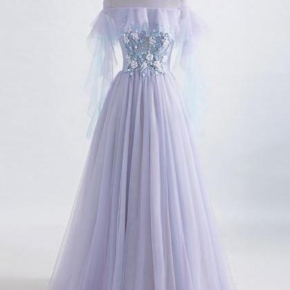 A-line/princess Tulle Jewel Floor-length Prom..