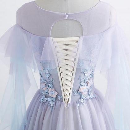 A-line/princess Tulle Jewel Floor-length Prom..