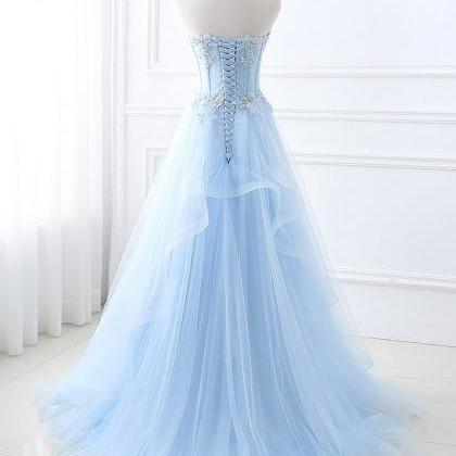 A Line Sweetheart Tulle Pleats Prom Dresses LBQ2797