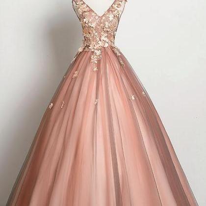 Beautiful V-neckline Tulle Ball Gown Pink Sweet 16..