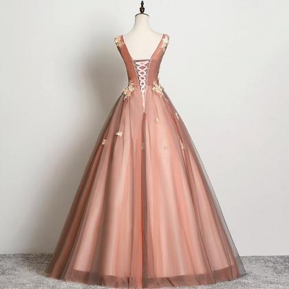 Beautiful V-neckline Tulle Ball Gown Pink Sweet 16..