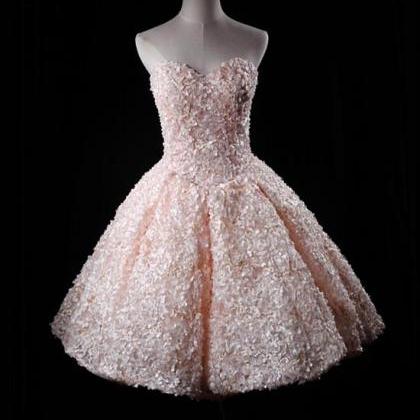 Pink Sweetheart Lace Short Party Dresses, Cute..